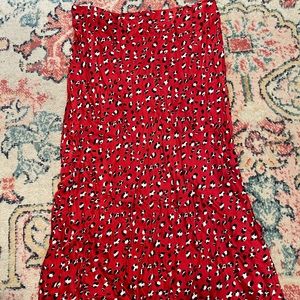 Midi red cheetah silk skirt